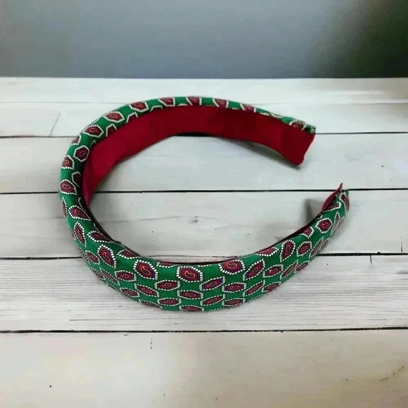 Artisan Handcrafted Green Multi-Color Paisley Silk Headband 1.25"W - Picture 5 of 7